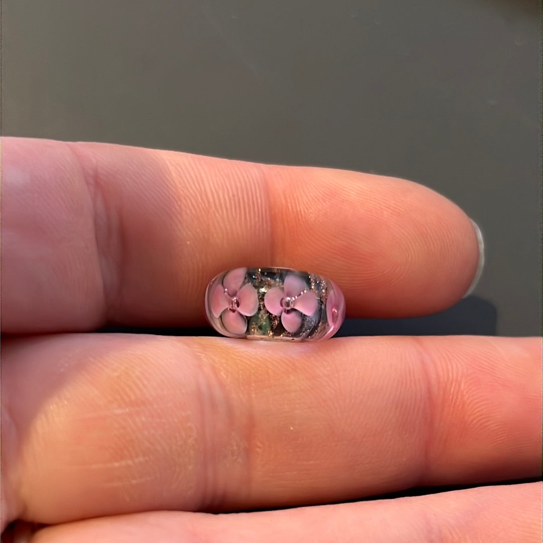 Genuine Trollbeads(?) Pink and Sparkle Gold Glitter Flower Murano Charm