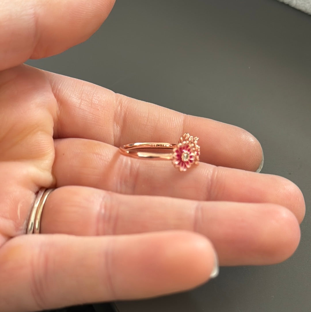 Genuine Pandora Rose Gold Pave Pink Trio Daisy Ring Size 56