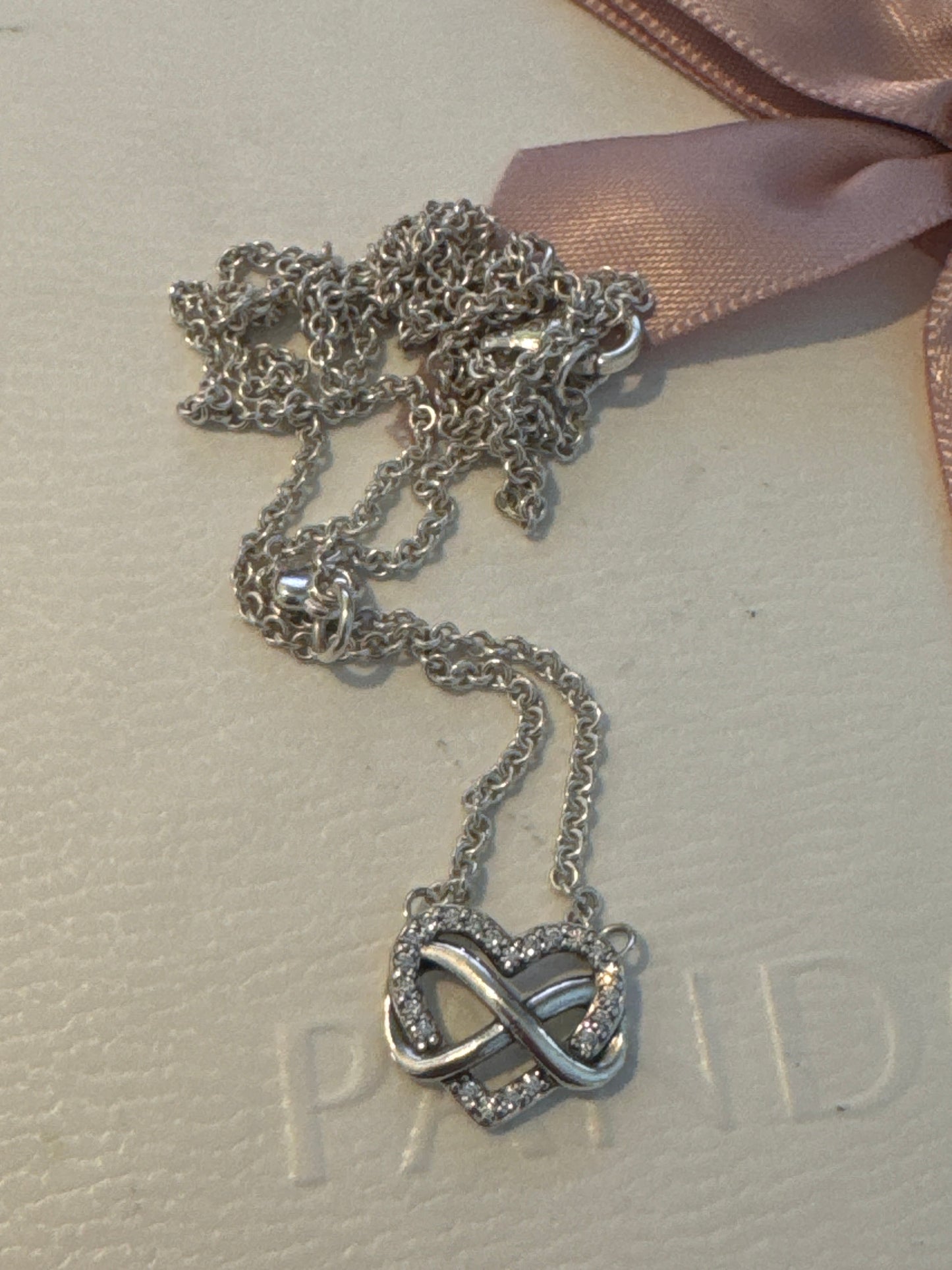 Genuine Pandora Pave Beautiful Sparkle Heart Infinity Necklace