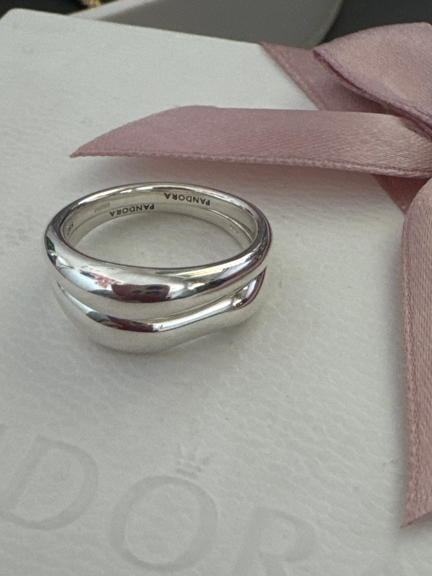 Genuine Pandora Silver Organically Shaped Stacking Ring Set Size 54