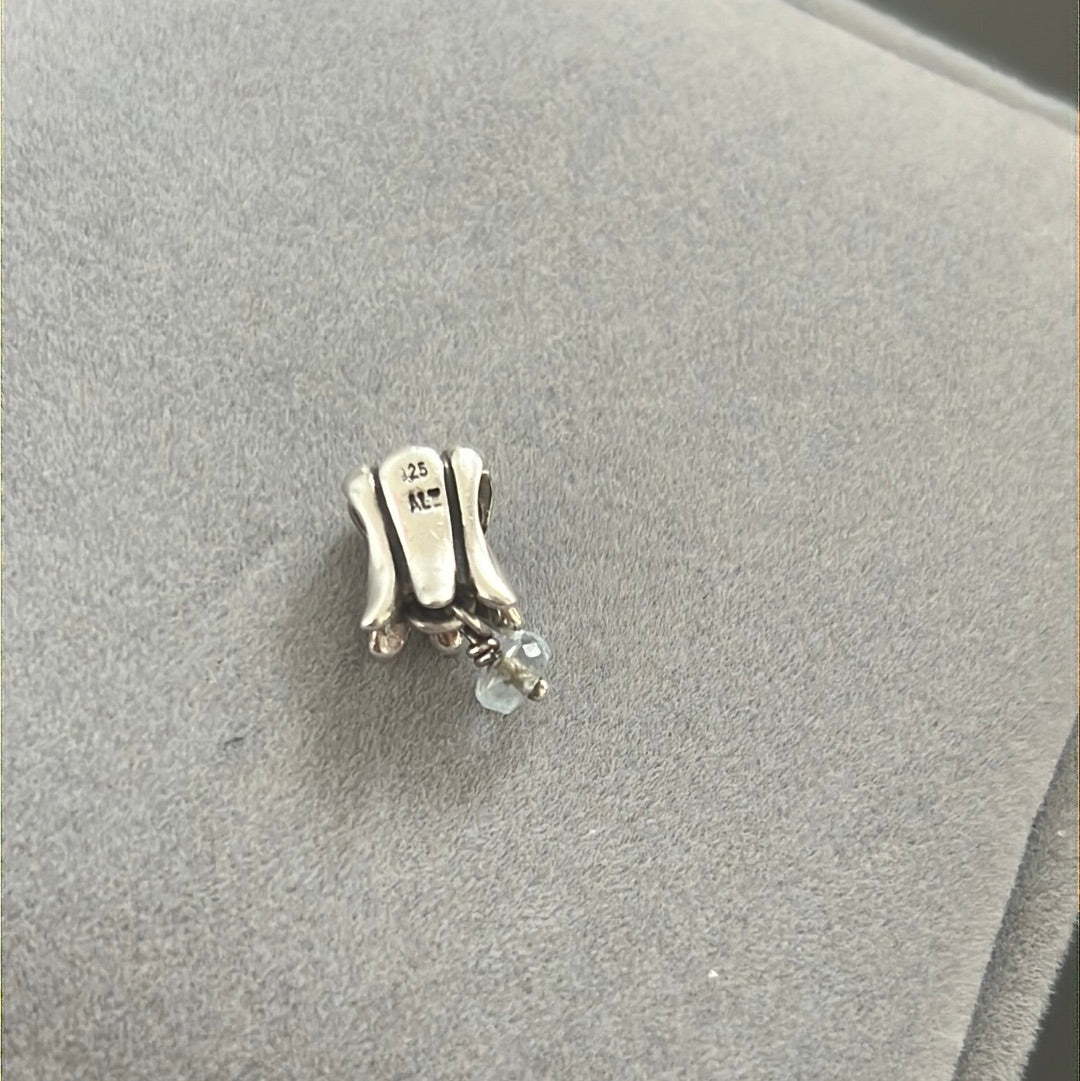 Genuine Pandora Bluebell Flower With Light Blue Stone Dangle Charm