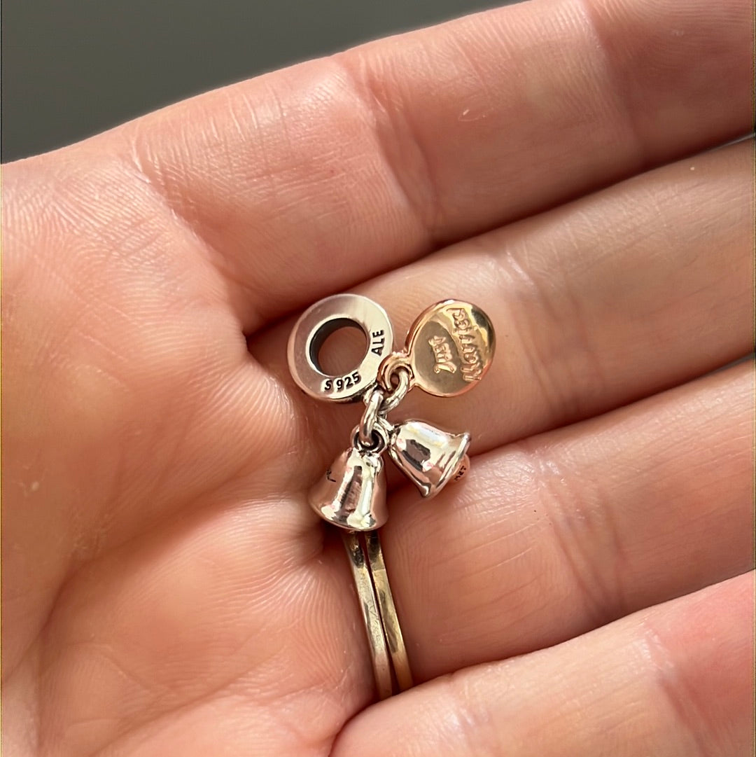 Genuine Pandora Wedding 'Just Married' Bells Dangle Charm