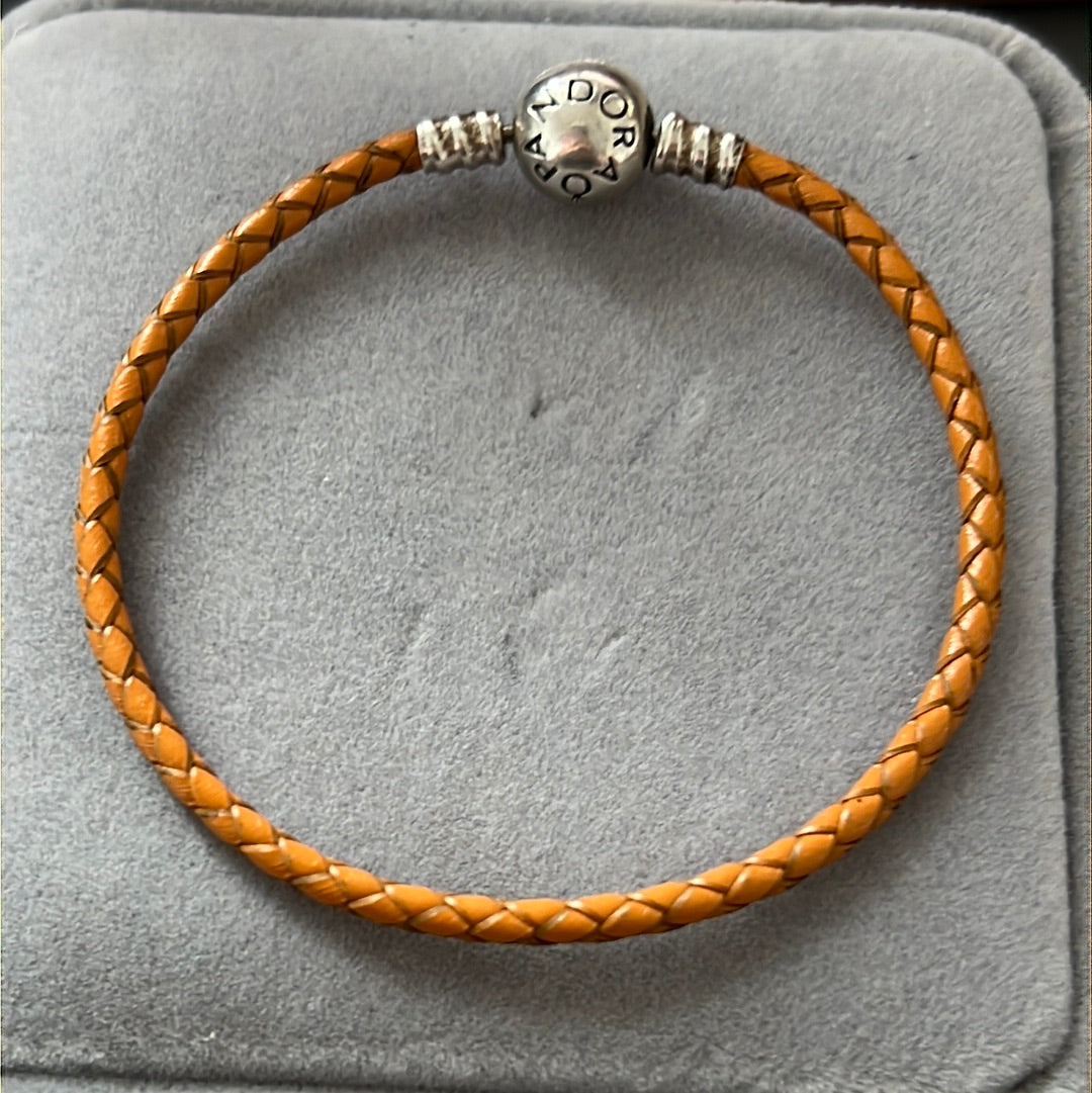 Genuine Pandora Single Tan Brown Leather Bracelet 20cm