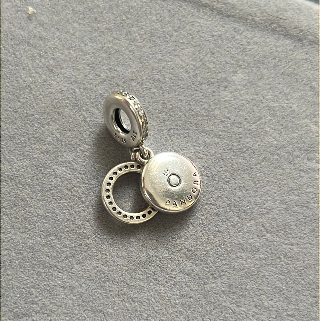 Genuine Pandora Pink Pave Double Circle Pink CZ Dangle Charm