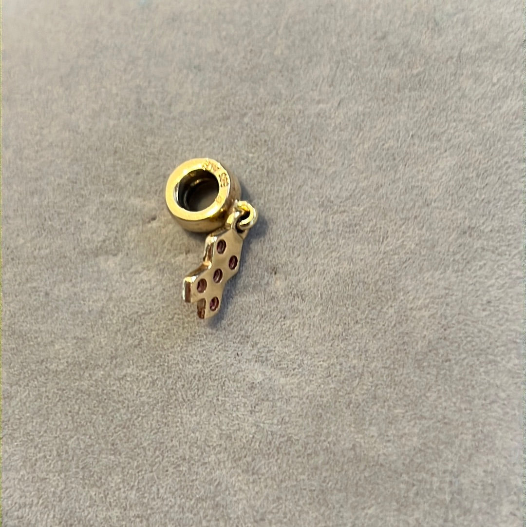 Genuine Pandora Solid 14ct Gold Breast Cancer Pink CZ Dangle Charm HTF