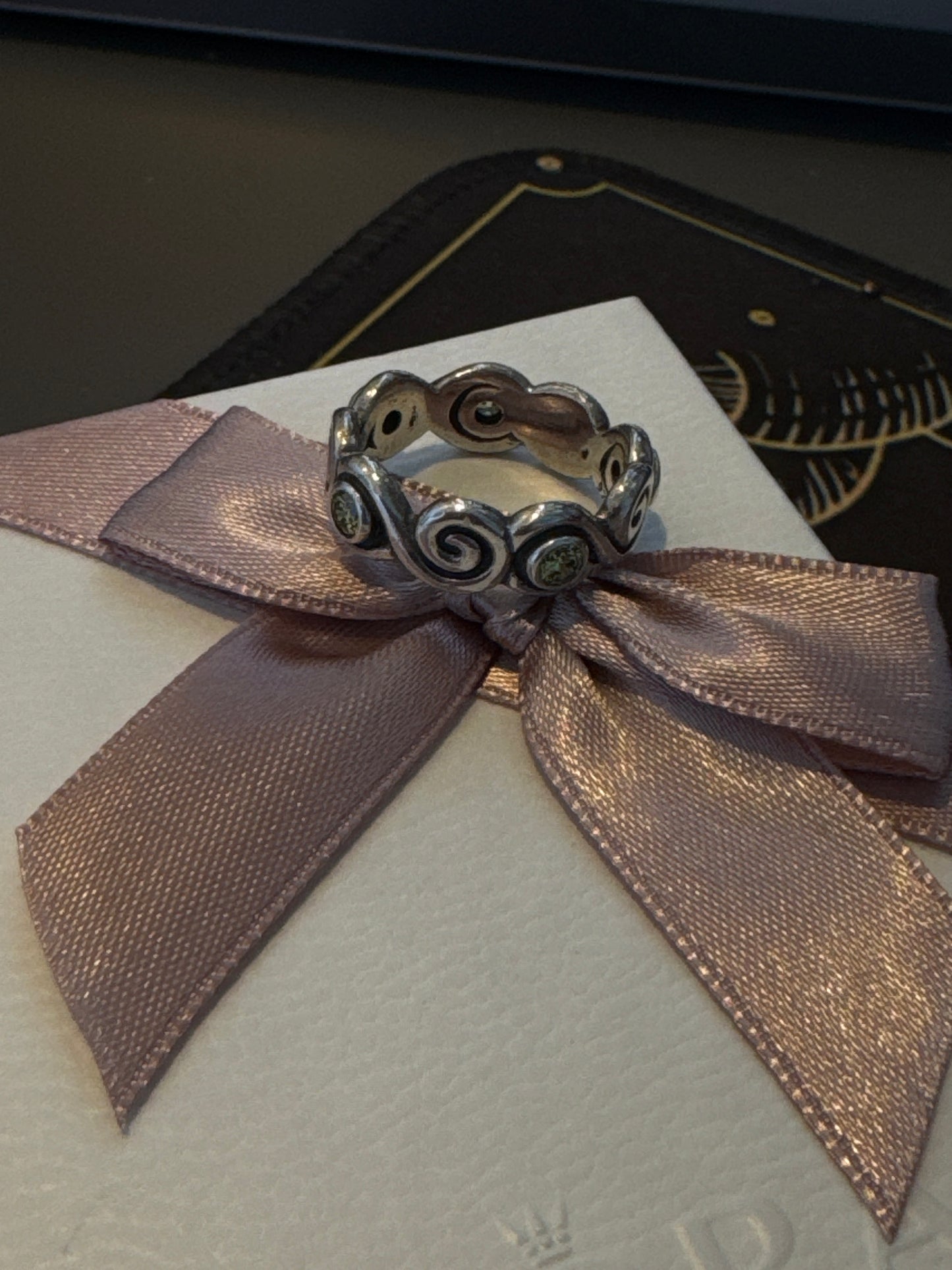 Genuine Pandora HTF Rare Swirling Peridot Swirl Ring 54
