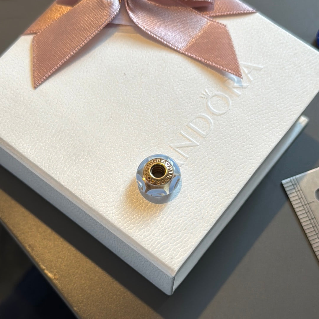 Genuine Pandora Solid 14ct Gold Blue Spiral Murano Charm HTF