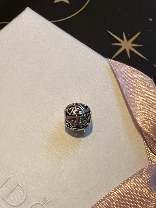Genuine Pandora Pink Enamel Hearts Free Hand Openwork Charm