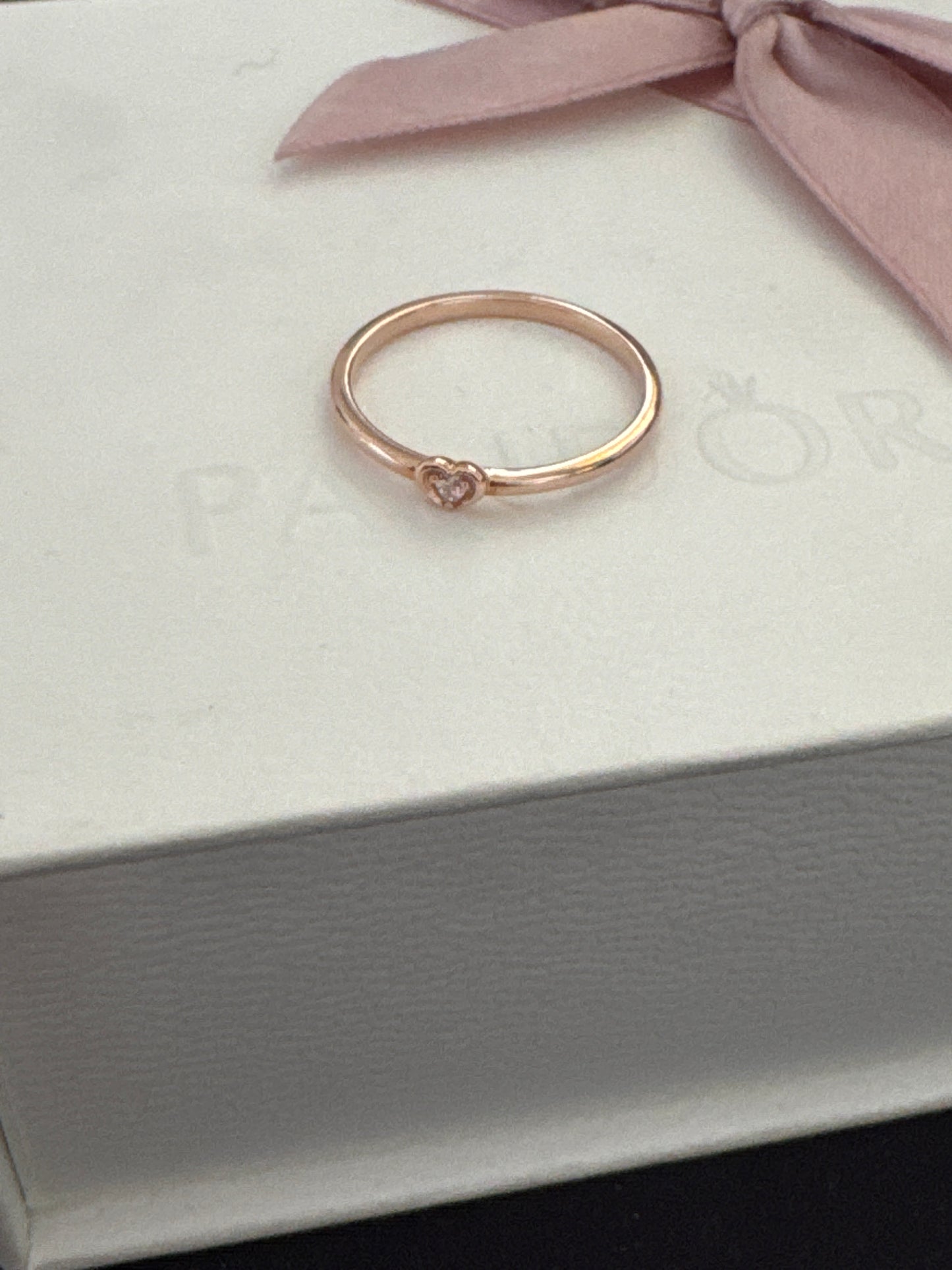 Genuine Pandora Rose Gold Small Heart CZ Solitaire Ring 60