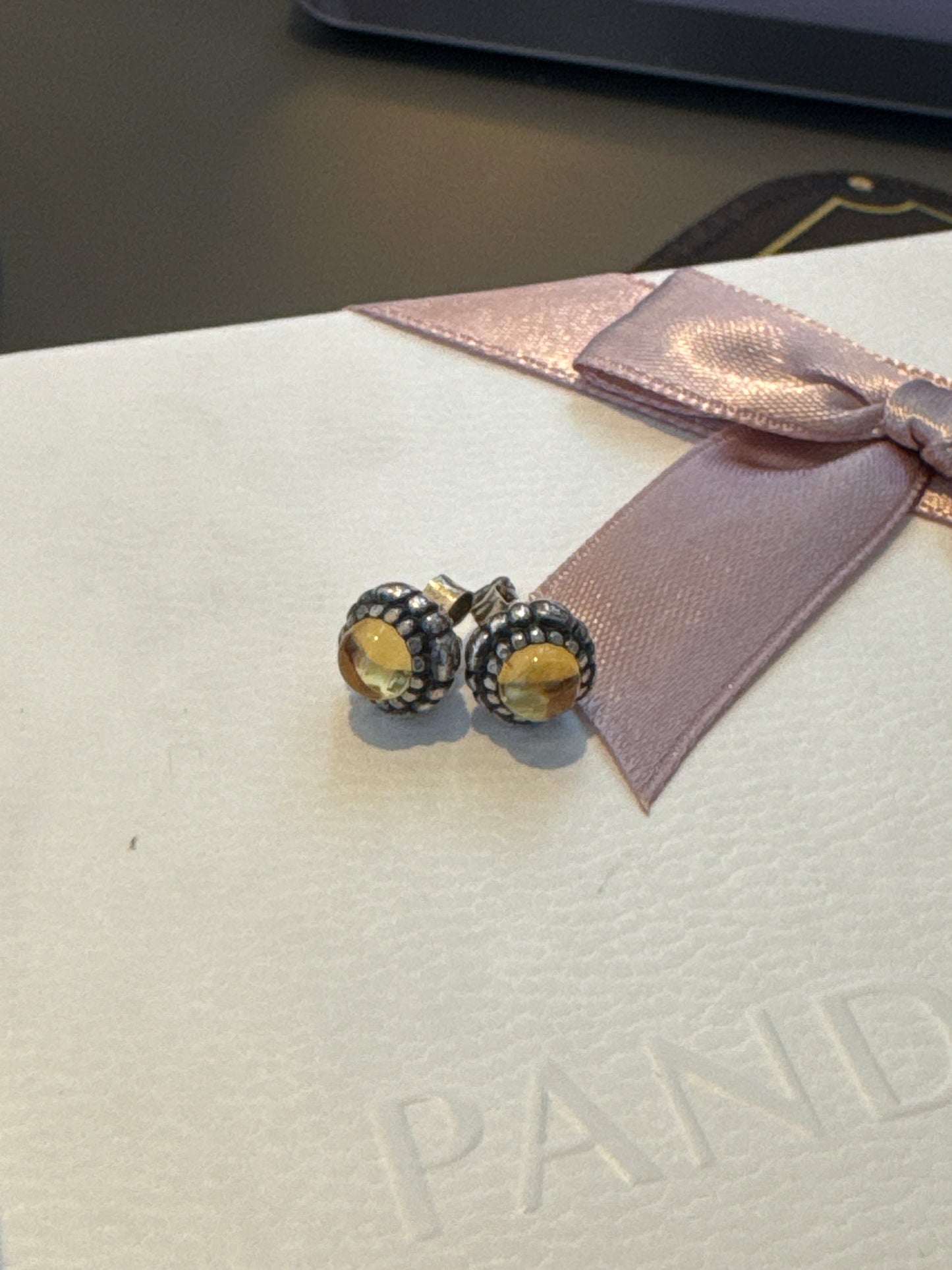 Genuine Pandora Yellowy Orange Birthstone Earrings
