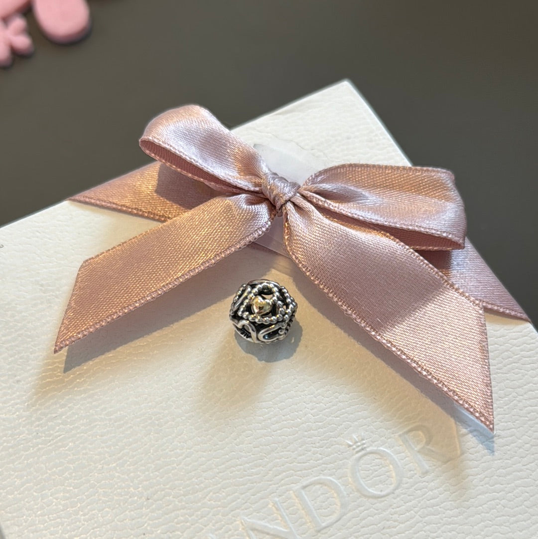 Genuine Pandora Two Tone Open work Heart and Dot Charm