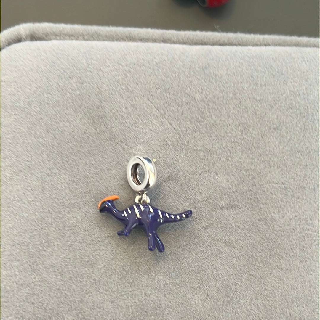 Sterling Silver Enamel Purple Dinosaur Velociraptor Dangle Charm