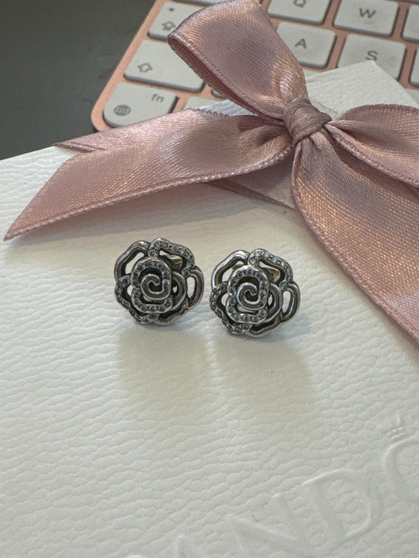 Genuine Pandora Pave Rose Open Earrings