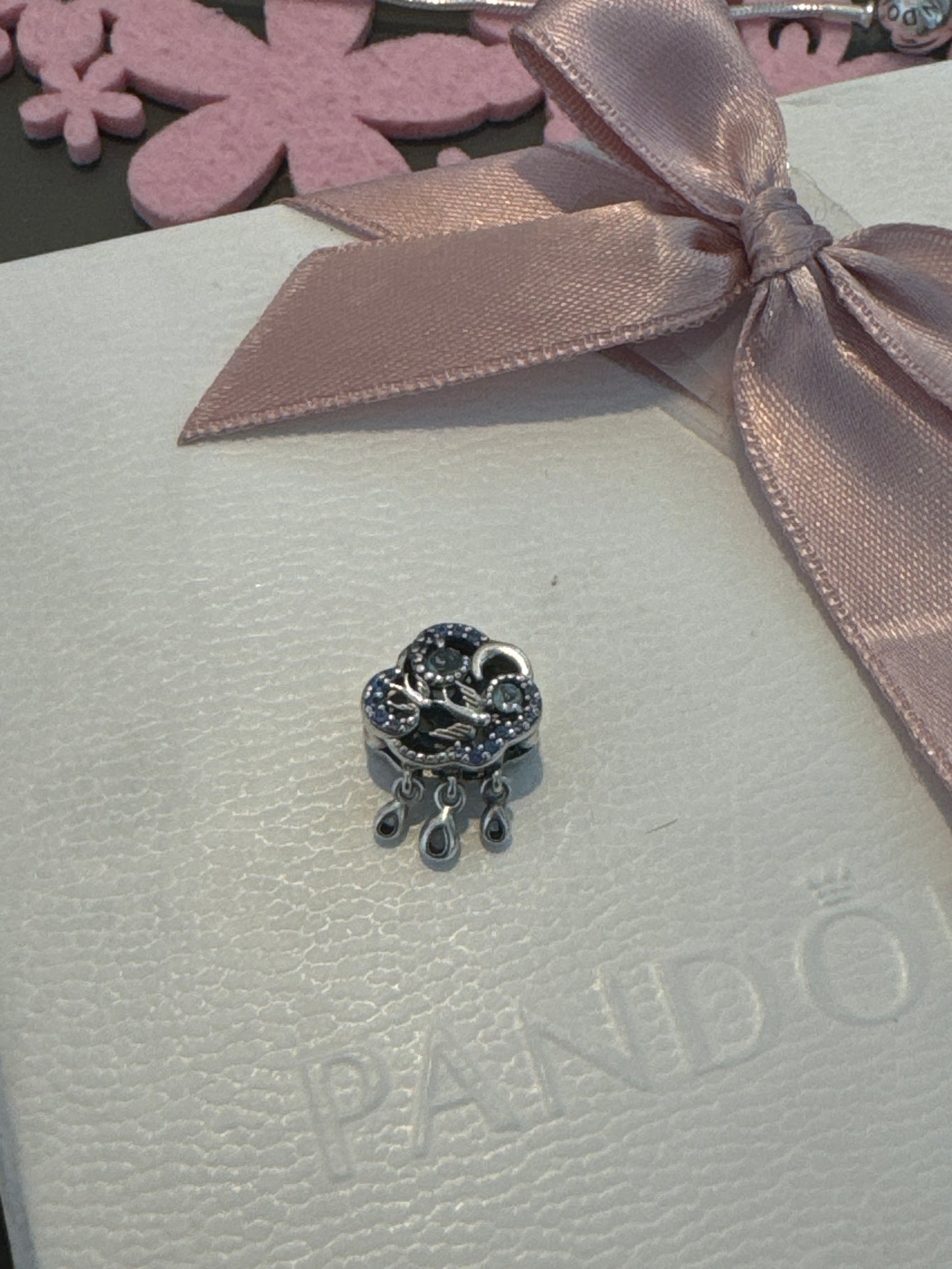 Genuine Pandora Pave Blue Cloud Swallow Dangle Charm