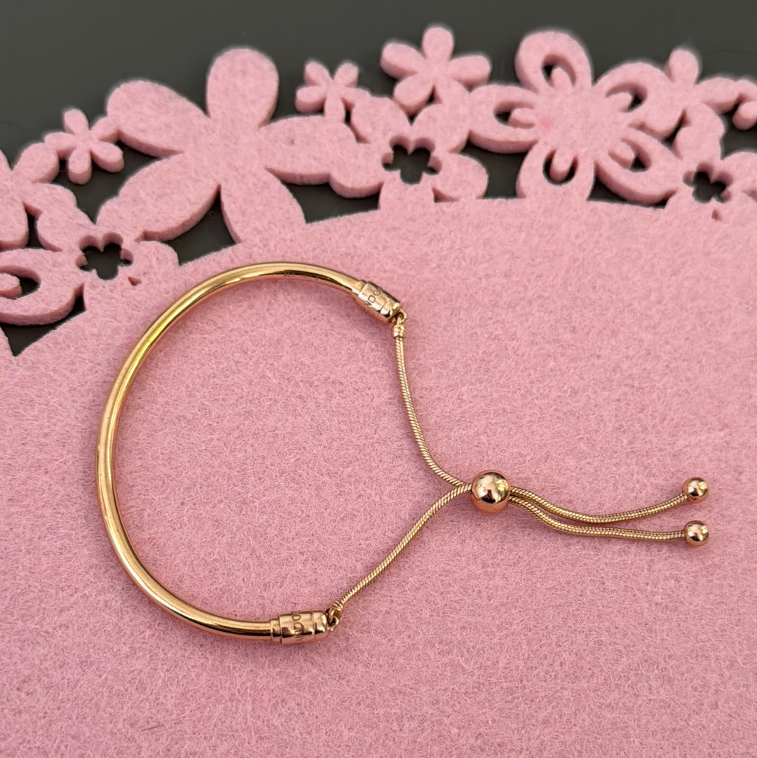 Genuine Pandora Rose Gold Solid Bangle Slider Bracelet Adjustable