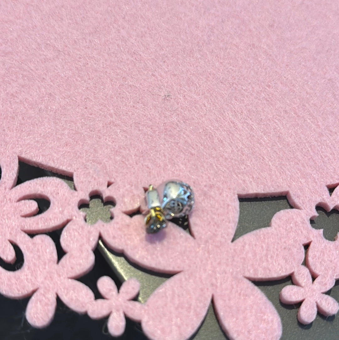Genuine Gnoce Pave Silver Skull With Gold Rose Charm