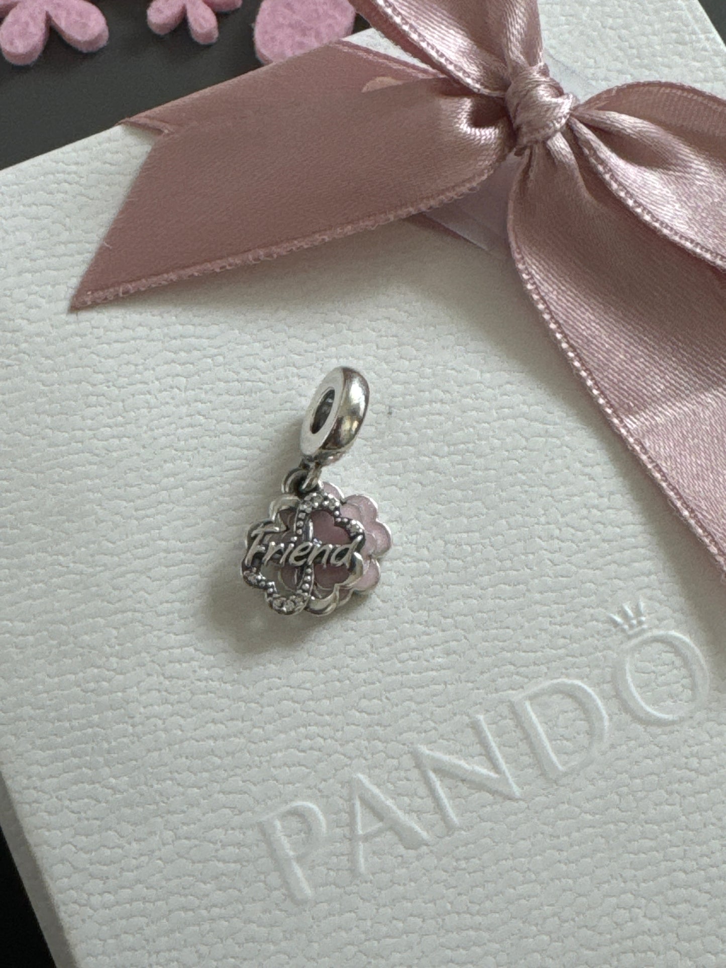 Genuine Pandora Friend Heart Charm Enamel Clover Dangle “Lucky to have you “