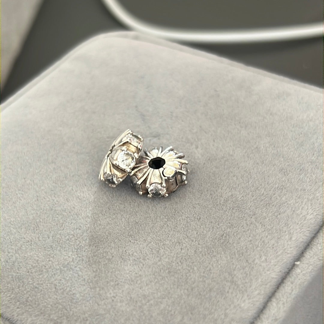 Genuine Pandora Pair of Pave Clear Silicone Insert Clip