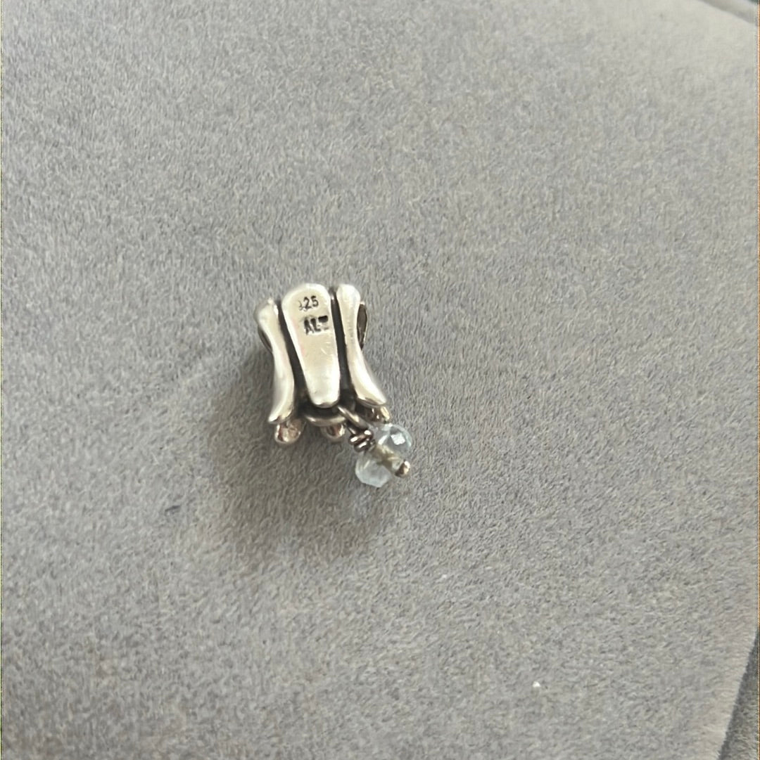 Genuine Pandora Bluebell Flower With Light Blue Stone Dangle Charm