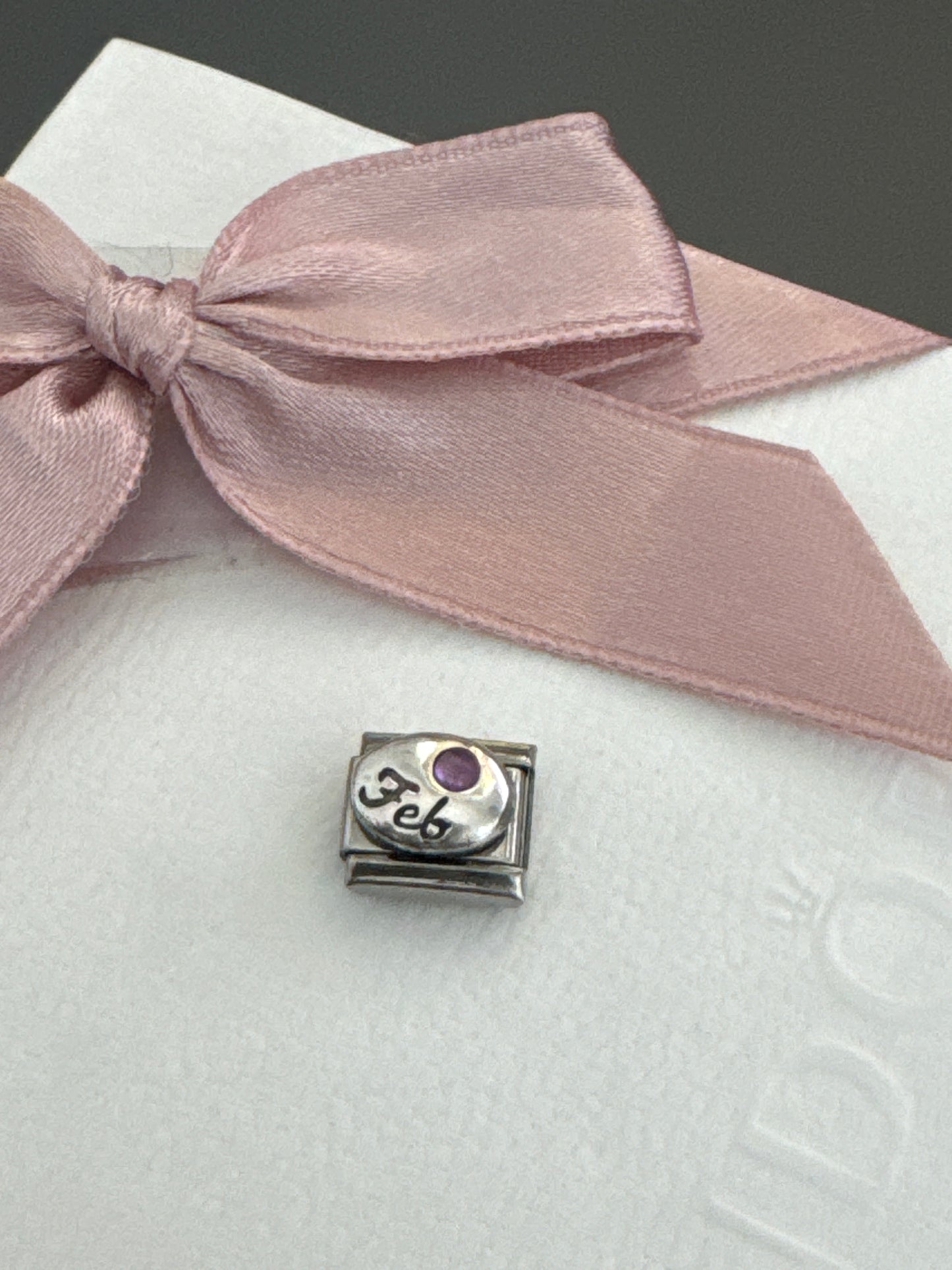 Genuine Nomination Silver Link Charm February Birthstone