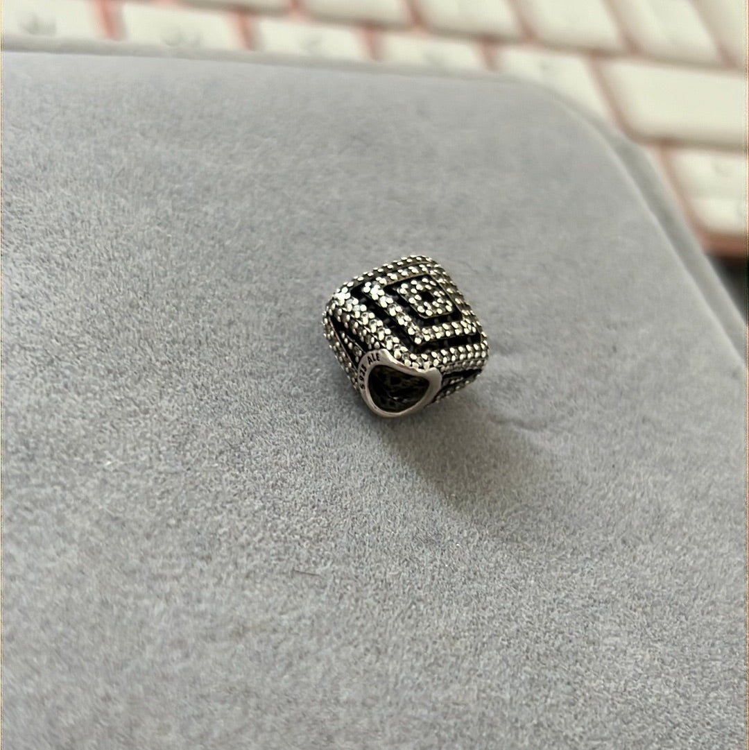 Genuine Pandora Pave Diamond Shaped Geometric Lines Charm
