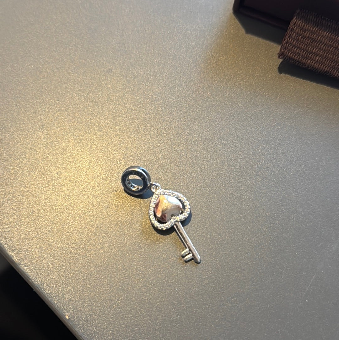 Genuine Gnoce Heart Pave Key Dangle Charm
