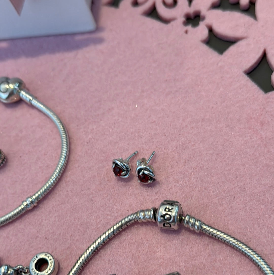 Genuine Pandora January July Garnet Eternity Birthstone Earrings
