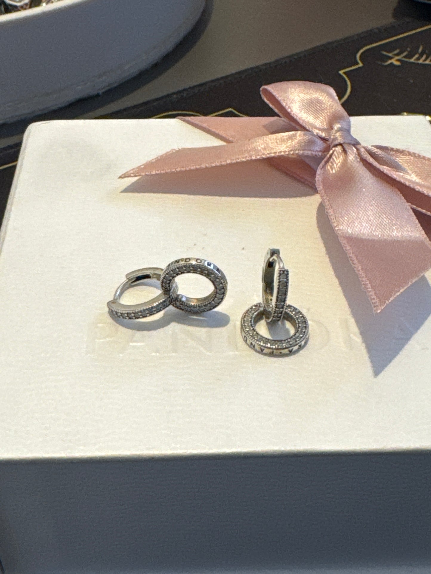 Genuine Pandora Pave Double Circle Dangle Earrings