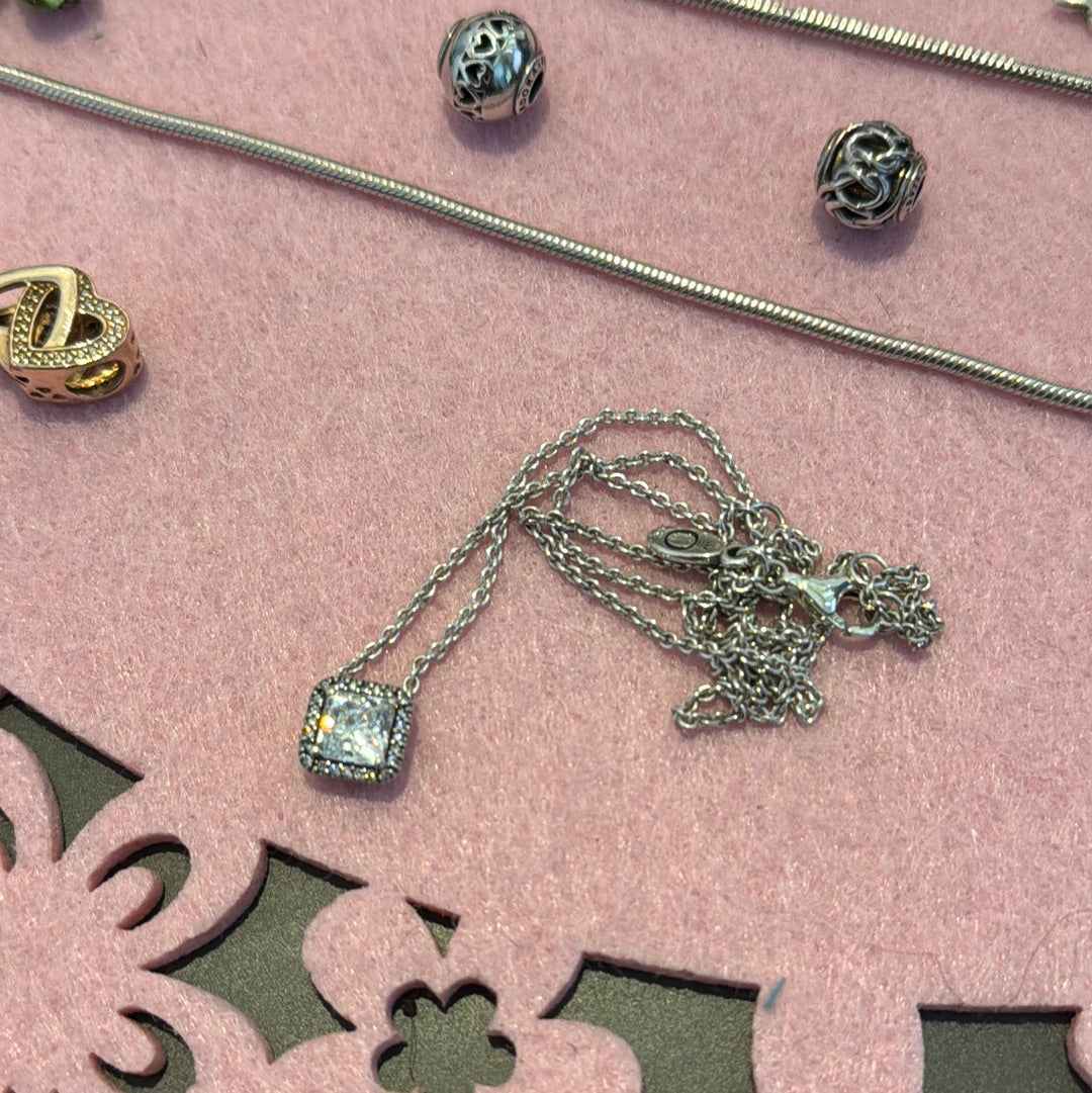 Genuine Pandora Small Dainty Pave Square CZ Necklace