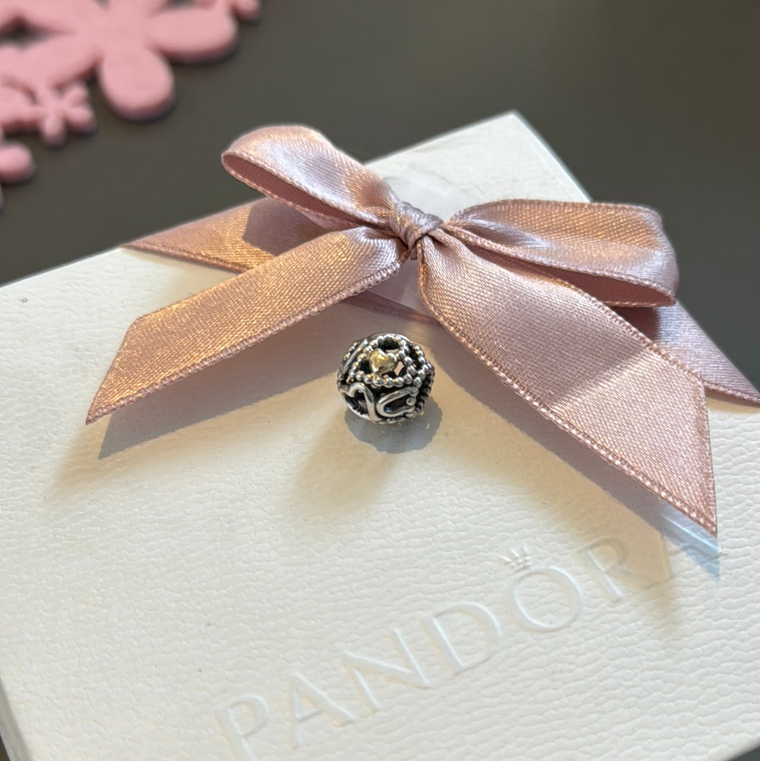 Genuine Pandora Two Tone Open work Heart and Dot Charm