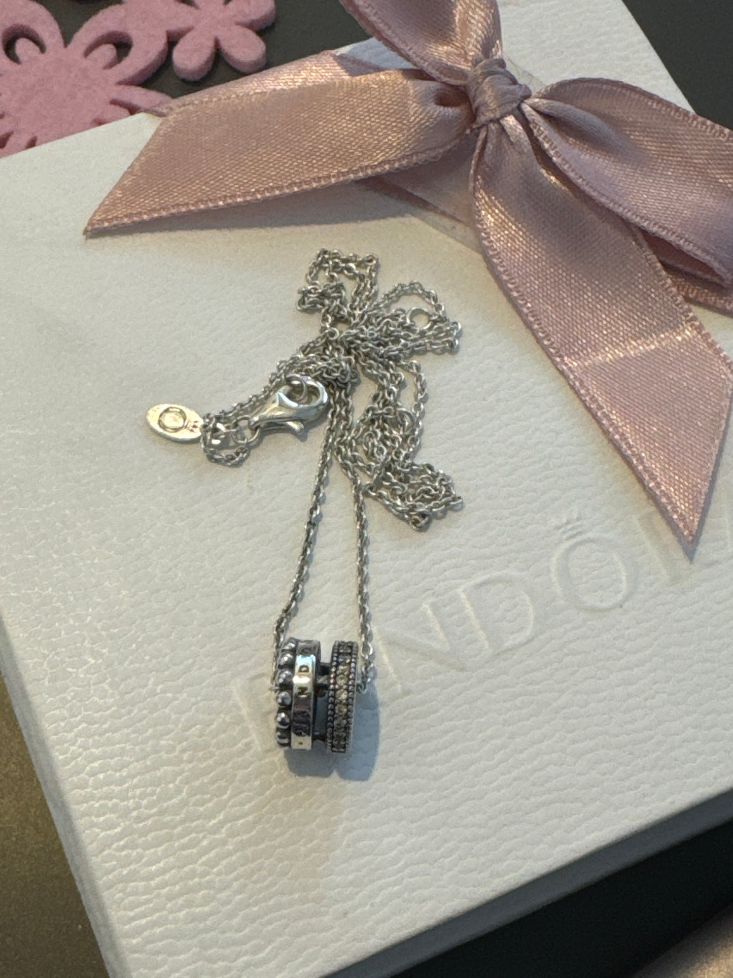 Genuine Pandora Pave & Beads Logo Signature Necklace 45cm drop