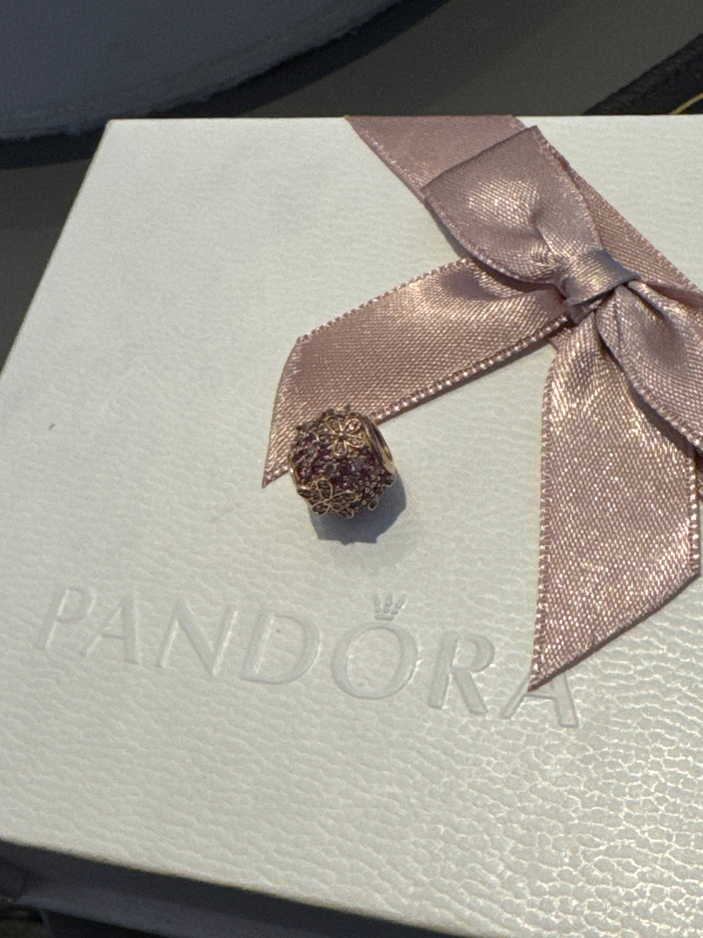 Genuine Pandora Rose Gold Sparkling Pink Pave Flower Daisy Ball Charm