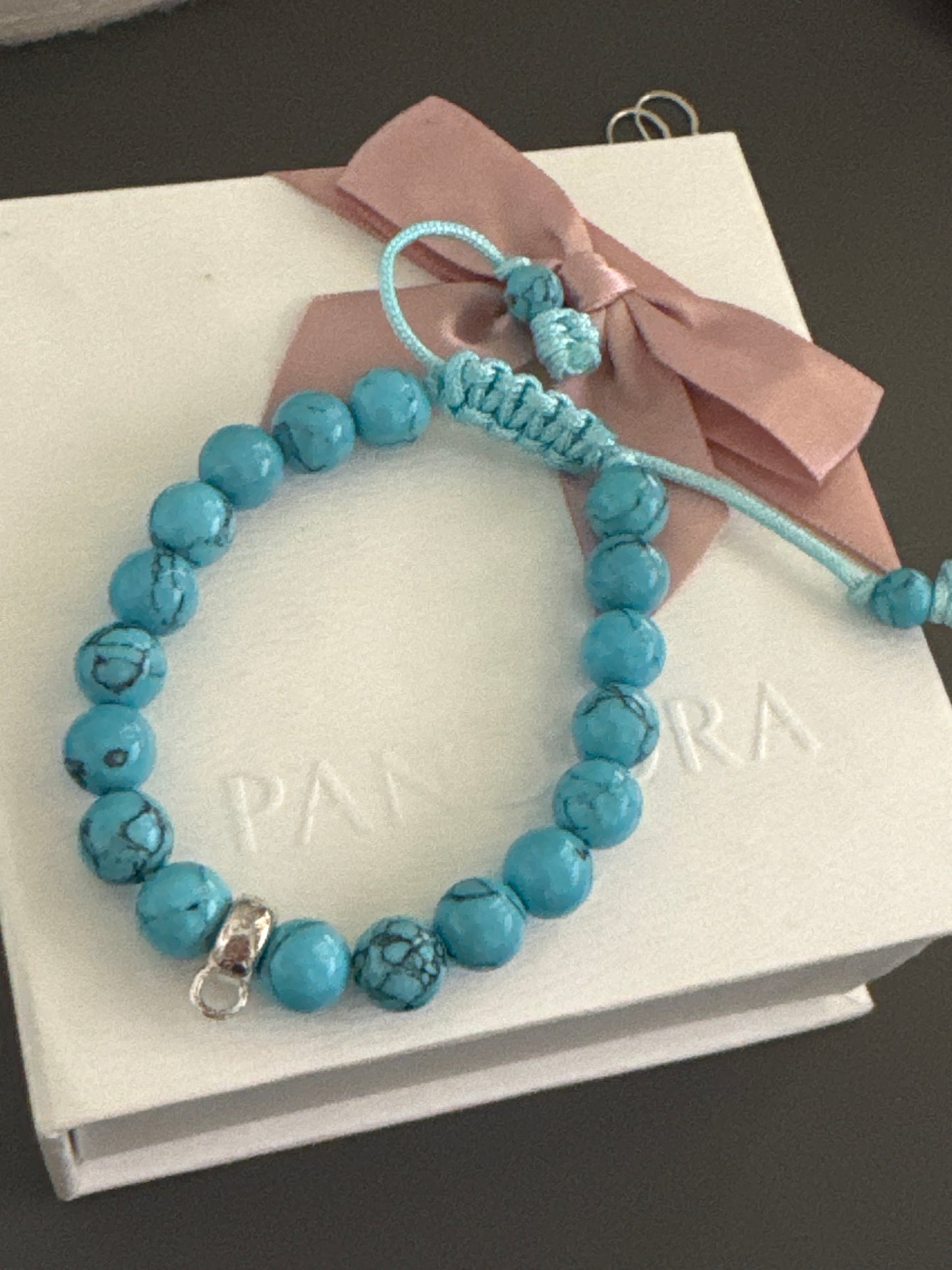 Genuine Thomas Sabo Charm Clasp Turquoise Bead Bracelet Adjustable