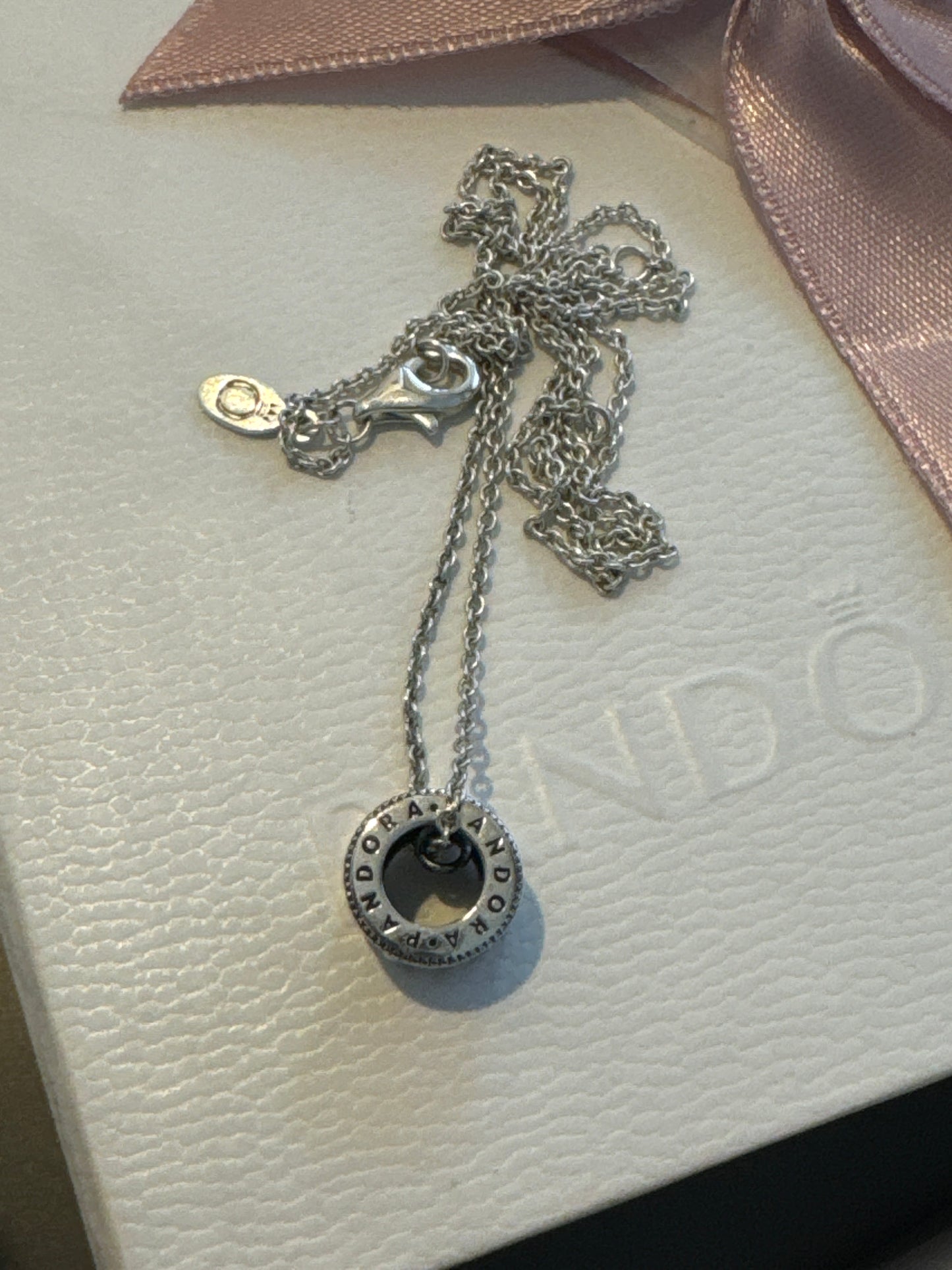 Genuine Pandora Pave & Beads Logo Signature Necklace 45cm drop