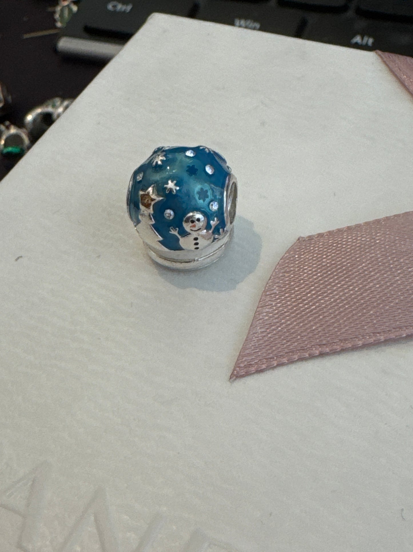 Genuine Chamilia Snowman Snow Globe Enamel Charm