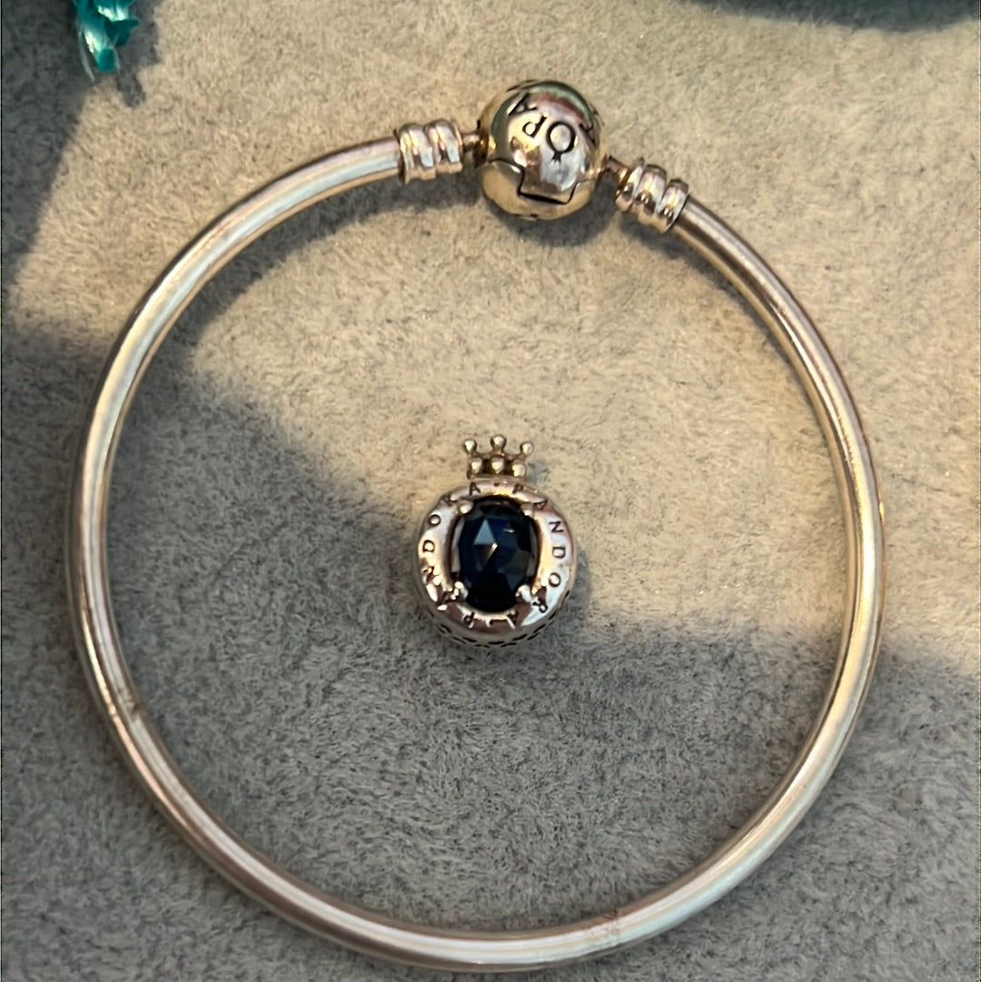 Genuine Pandora Large Blue CZ Crown Charm