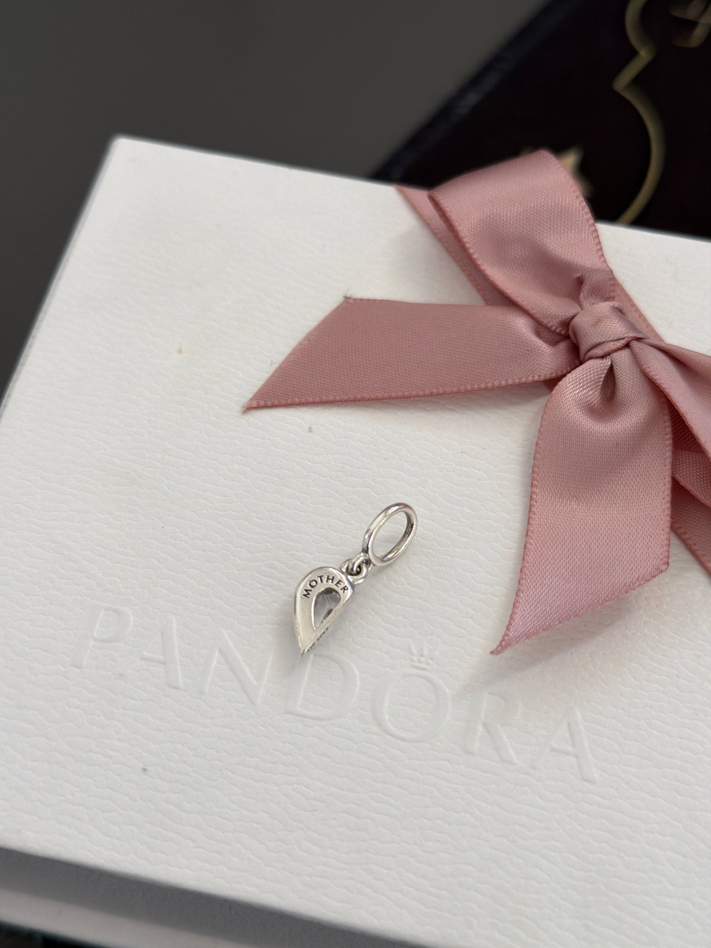 Genuine Pandora Cz Half Heart Mother Pendant Dangle Charm