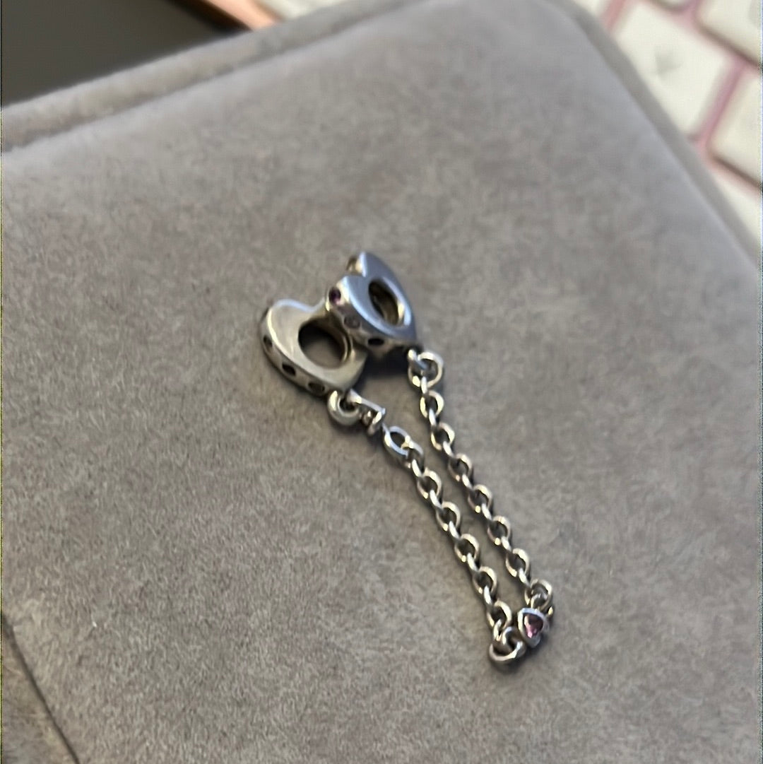 Genuine Pandora Pave Hearts Safety Chain with CZ