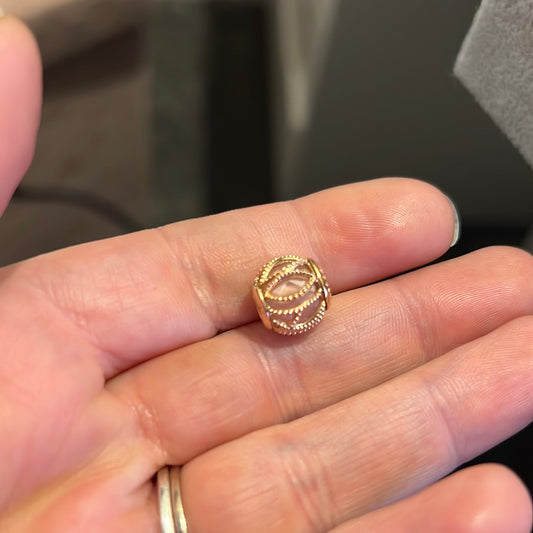 Genuine Pandora Shine Gold Encased in Leaves Pink Stone Charm