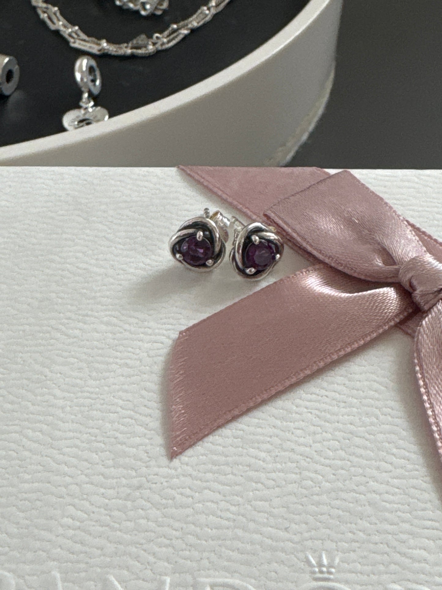 Genuine Pandora February Amethyst Garnet Eternity Birthstone Earrings