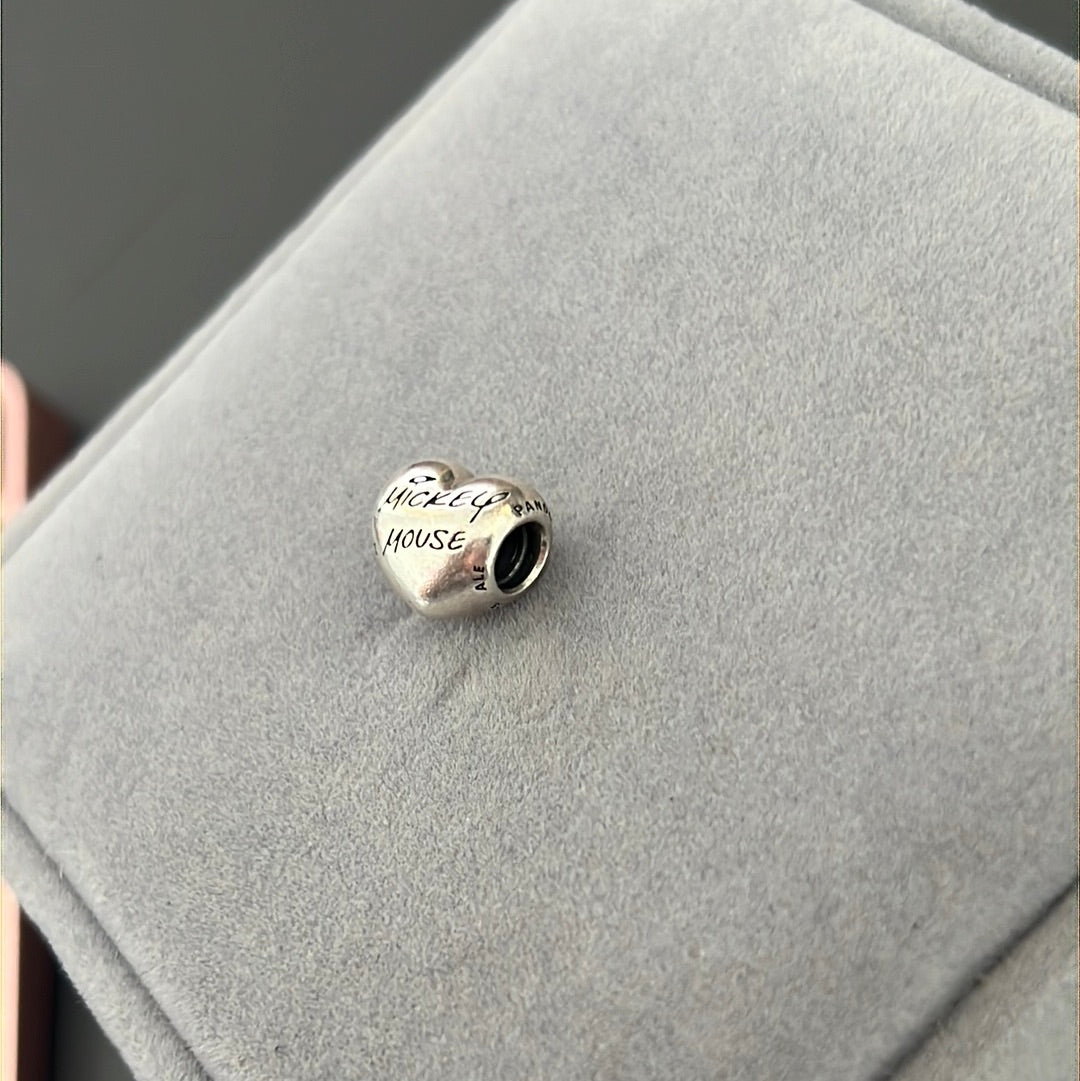 Genuine Pandora Disney Mickey Mouse Autograph Signature Heart Charm