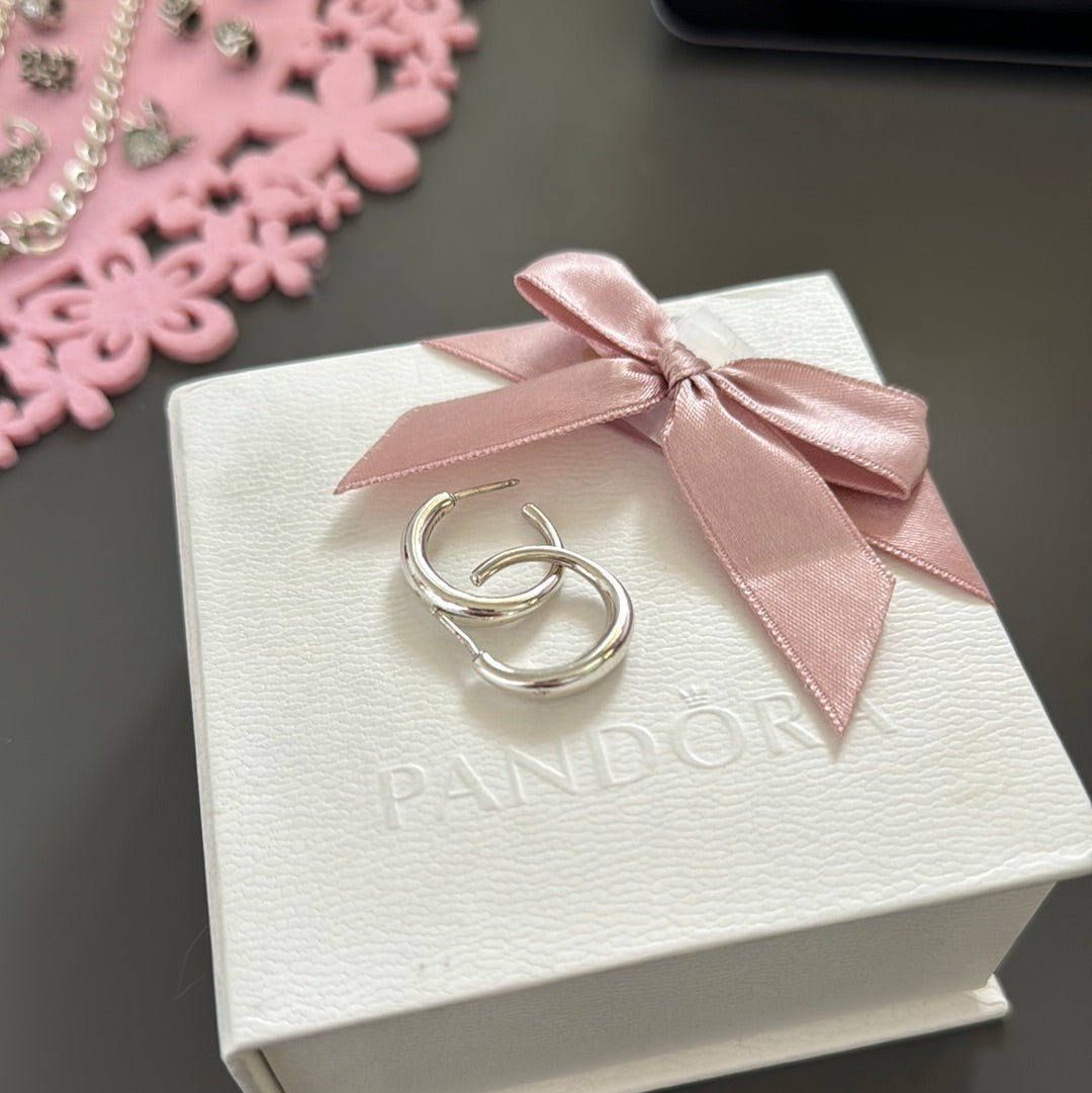 Genuine Pandora Liquid Silver Flow Super Rare Hoop Hoops Earrings