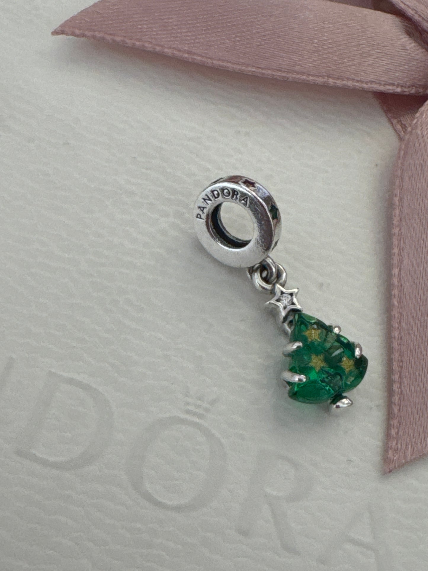 Genuine Pandora Green Murano Christmas Tree Dangle Charm