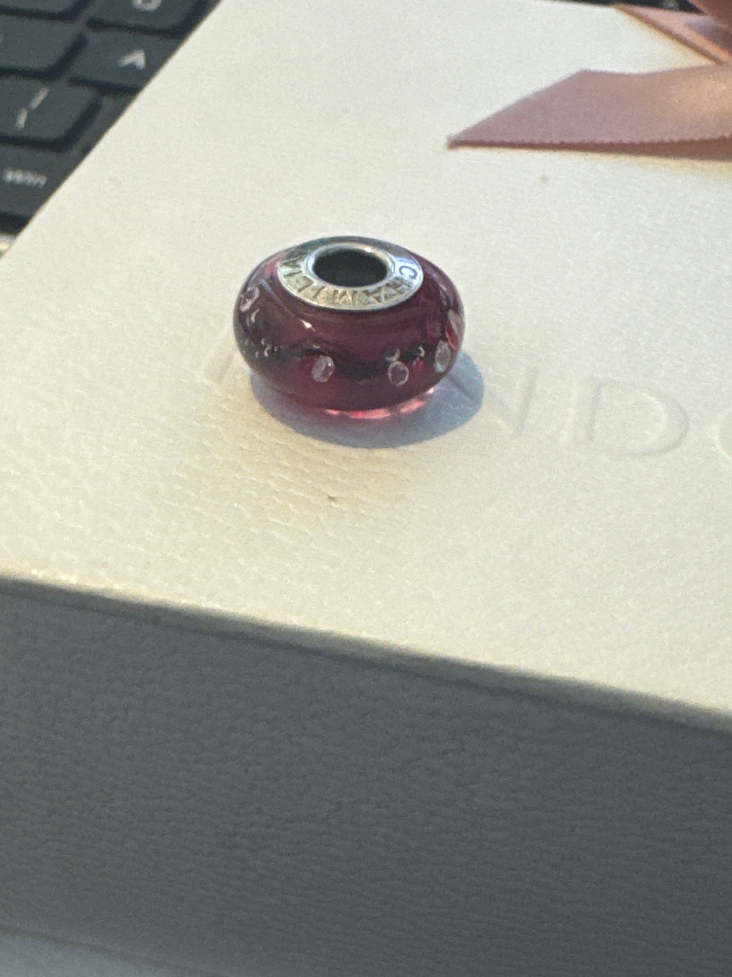 Genuine Chamilia Purple CZ Line Murano Charm
