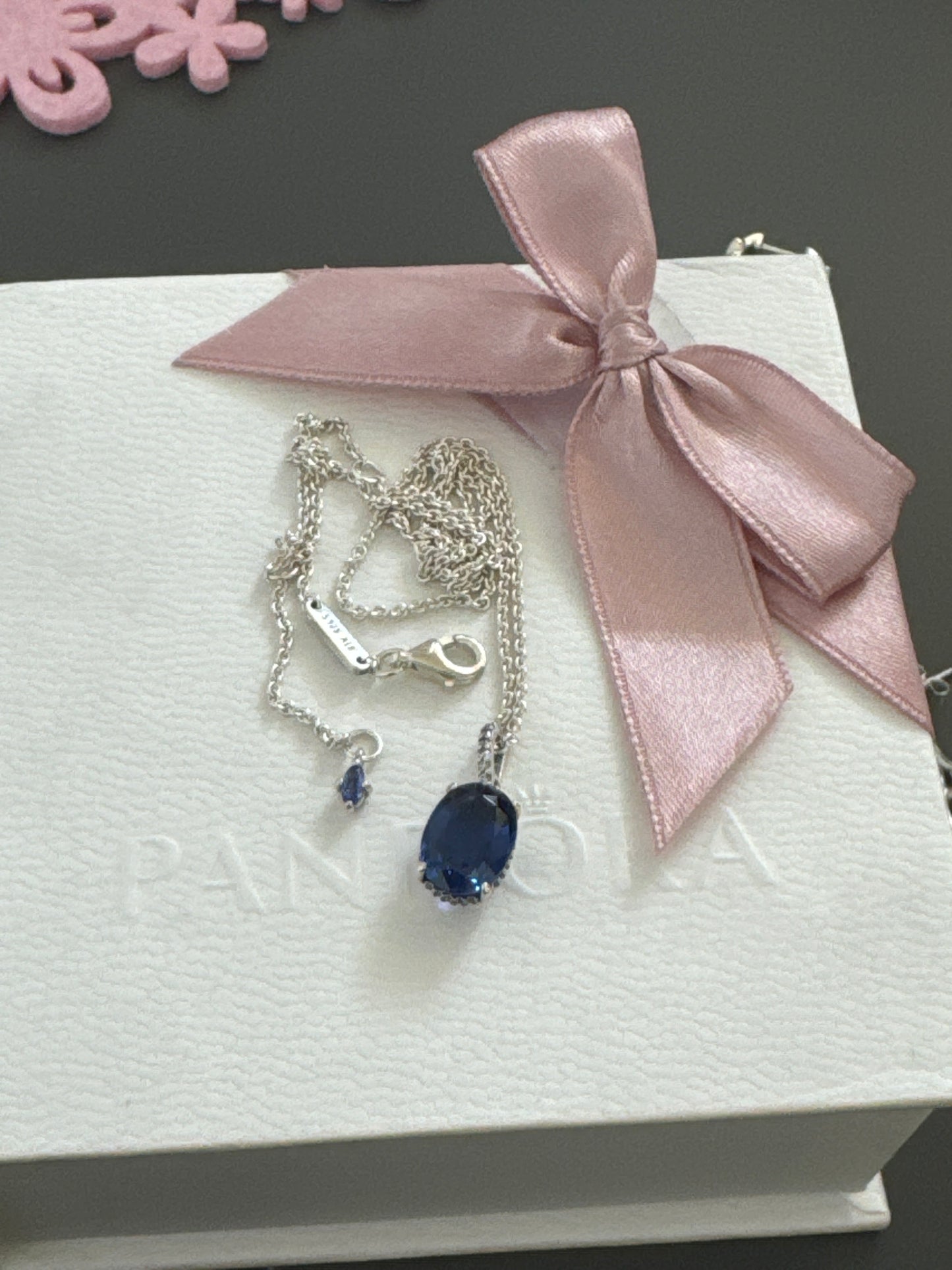 Genuine Pandora Pave Blue Sparkling Halo Necklace