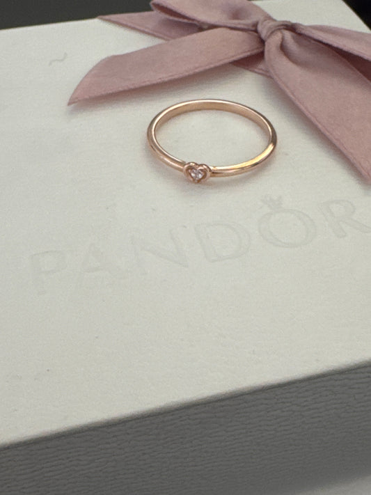 Genuine Pandora Rose Gold Small Heart CZ Solitaire Ring 54