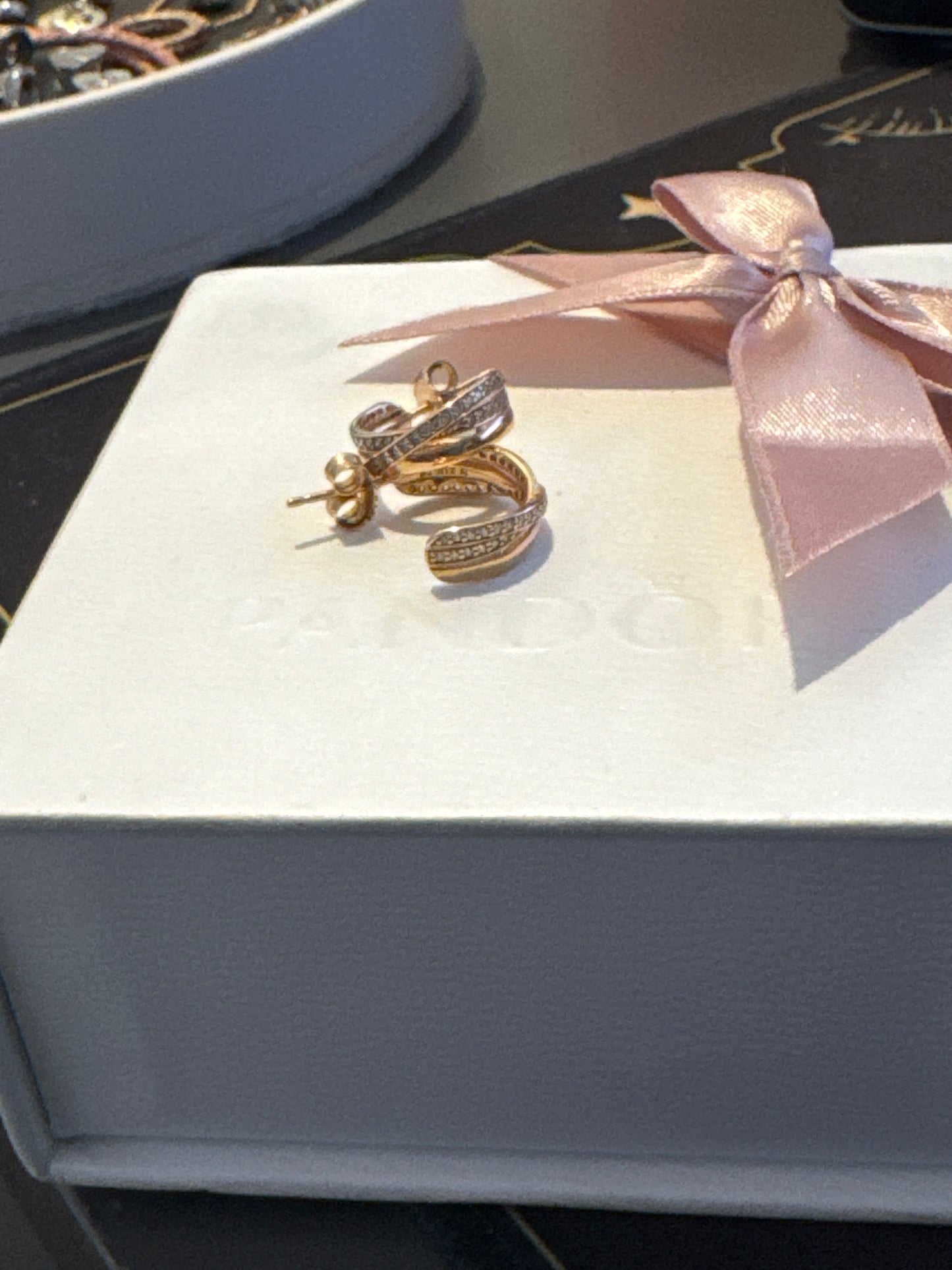 Genuine Pandora Rose Gold Pave Double Line Hoop Earrings