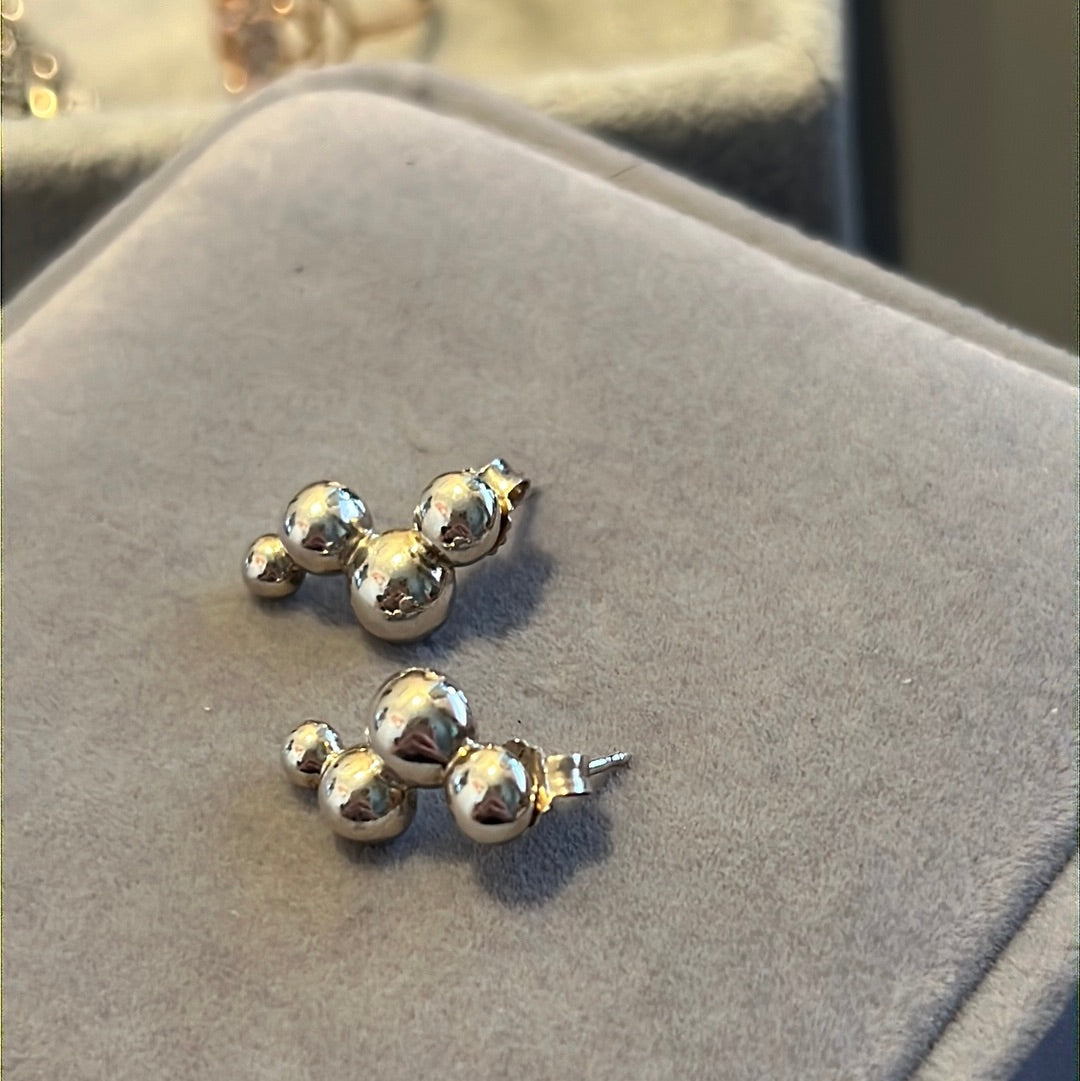 Genuine Pandora Plain String of 4 Beads Ball Earrings Studs