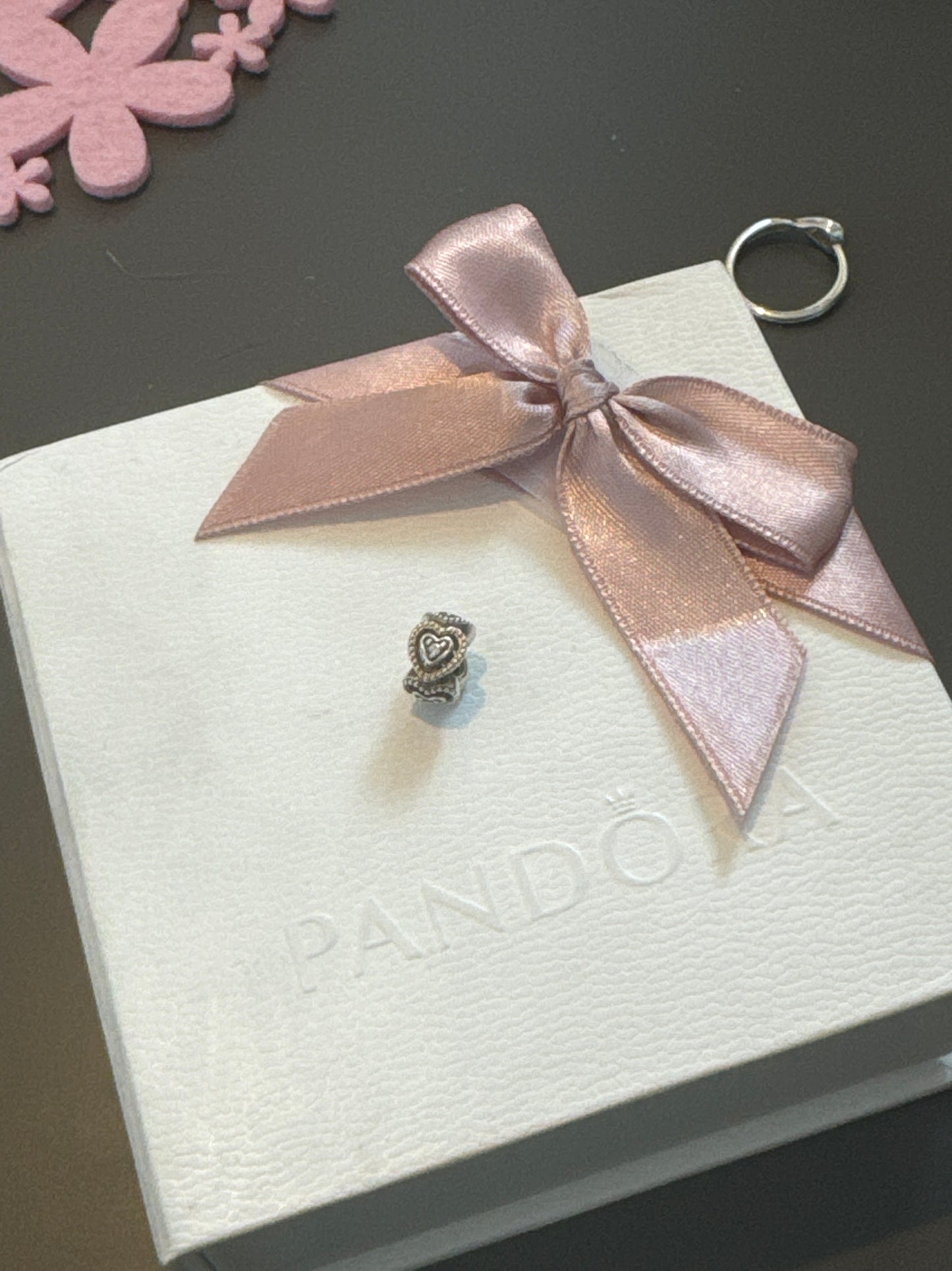 Genuine Pandora Two Tone Beaded Hearts Spacer Charm RARE HTF