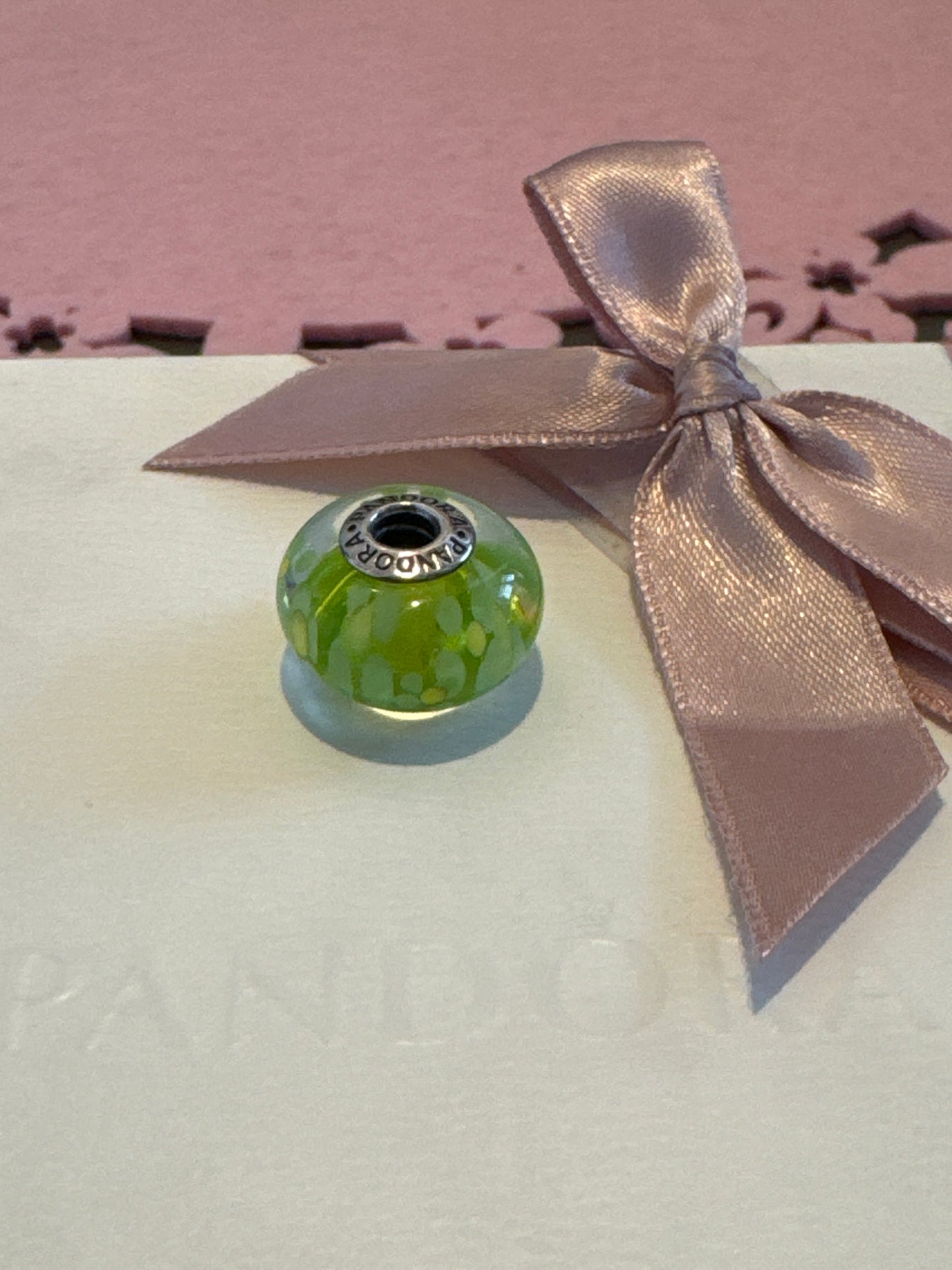 Genuine Pandora Giant XL Murano with Green Flower Glass and Lime Dots. Large and Heavy and Retired